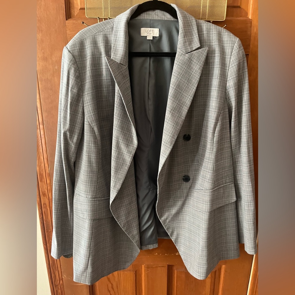 LOFT plus plaid double breasted blazer